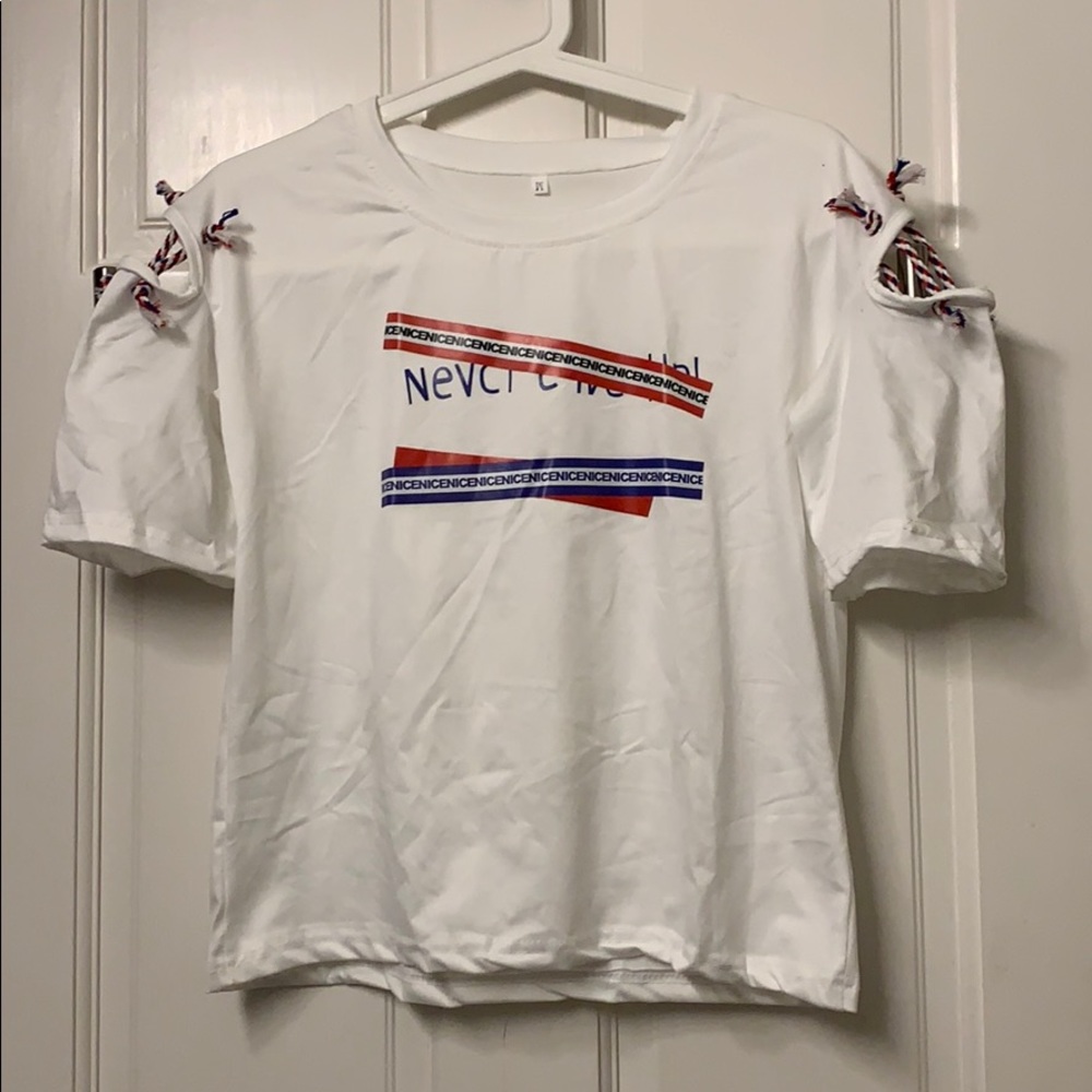 Tiny Times Cut Out Sleeve T-Shirt - White